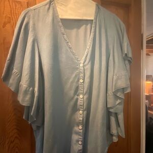 Karen Kane Light Blue Ruffle Sleeve Blouse